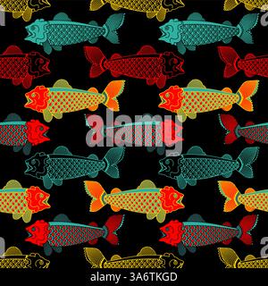 Koi Carp pattern seamless. Japanese Goldfish background Stock Vector