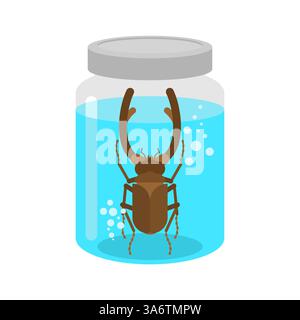 Bug inside glass jar. Alchemical experiment. Ancient spells. Witch's vessel Stock Vector
