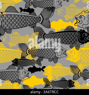 Koi Carp pattern seamless. Japanese Goldfish background Stock Vector