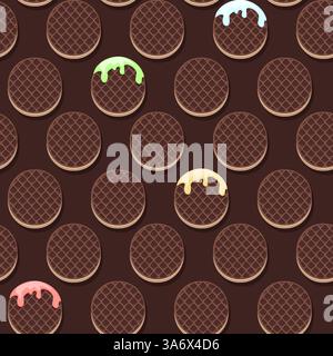 Seamless patterns of the Chocolate waffles or cookies. light pink background for fabric, print, textile, game, wallpaper or more... Stock Vector