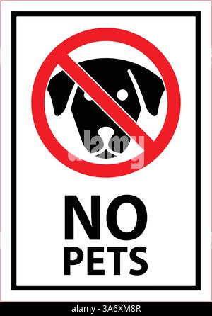 Prohibition Sign Featuring Black Dog Icon with Red Slash and Text Denoting No Pets Allowed in Area Stock Vector