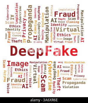 Deepfake Artificial Intelligence Word Cloud, Red and Orange Multiple Colors, Vector Stock Vector