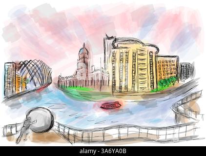 leeds abstract vector illustration. Multicolor city Stock Vector