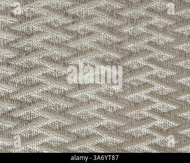 Close up of golden fabric in weaving thread pattern. Golden beige fabric textile with chevron weaving, Seamless background texture. Stock Photo