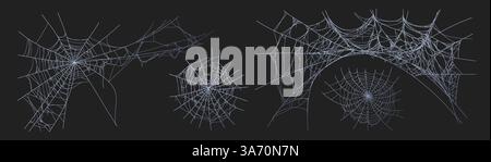 Spooky halloween old cobweb with various sizes and shapes. Old spider web set flat vector illustration. Stock Vector