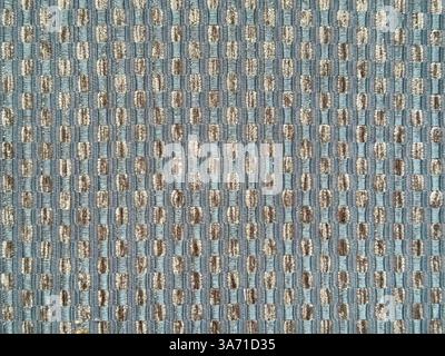 Close up photo of beautiful blue fabric texture. Fabric stripes rectangular pattern in random repeated shapes. Seamless background texture. Stock Photo