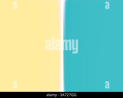 abstract painted wall vertical compartments in bright pastel yellow and turquoise green blue divided with a white brush stroke in the middle, turquois Stock Photo