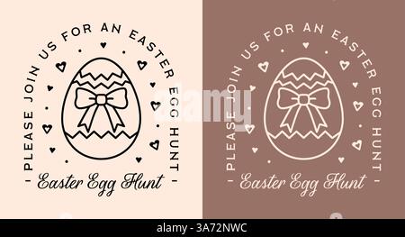 Easter egg hunt party event please join us printable invitation card coquette cottagecore aesthetic shirt design cute girly bow beige brown decor. Stock Vector