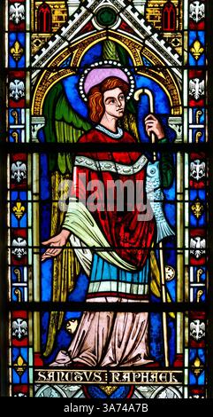 Sens, FRANCE - 10-15-2024: Stained glass (19th century) of Archangel ...