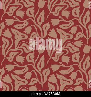 Brush strokes inky flowers brown seamless pattern Stock Vector
