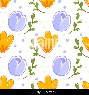 seamless floral pattern with purple and orange tulips Stock Vector