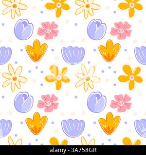 Playful floral seamless pattern with colorful blooms Stock Vector