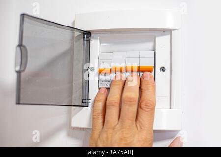 check the serviceability of the panels in the network voltage in the house Stock Photo