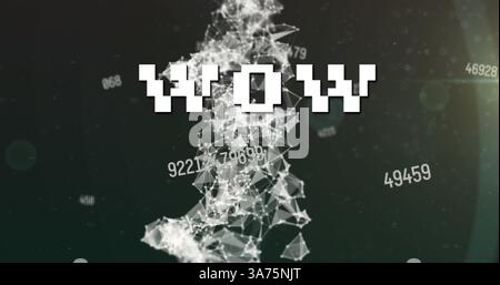 Image of wow text over data processing and network of connections Stock Photo