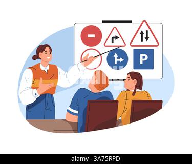 Driving instructor, illustration, vector on white background Stock ...