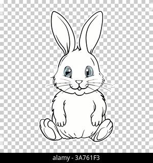 Outline illustration of a cute bunny rabbit, ideal for coloring books, stickers, and kids' projects. Simple and charming design with big eyes. High-qu Stock Vector