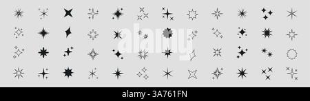 Minimalistic vector set of star and sparkle icons. This glowing collection is ideal for adding a bright, modern touch to creative digital layouts and Stock Vector