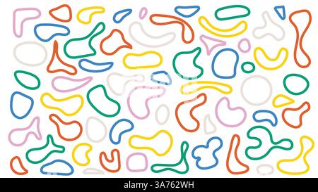 Abstract organic liquid blobs with colorful outlines, ideal for speech bubbles and creative backgrounds. High quality vector set with irregular shapes Stock Vector
