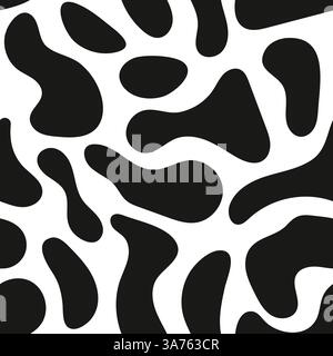 High quality black and white seamless pattern with cow and dalmatian spots. Perfect for decor, textiles, and wallpapers. Irregular shapes add a bold, Stock Vector