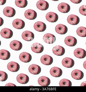 Pattern with pink donuts on white to change background color. Hard shadow Stock Photo
