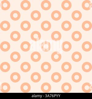 Modern minimalist vector pattern with circular grid, polka dot, lattice, mesh or net in trendy peach fuzz color. Seamless abstract simple geometric ba Stock Vector