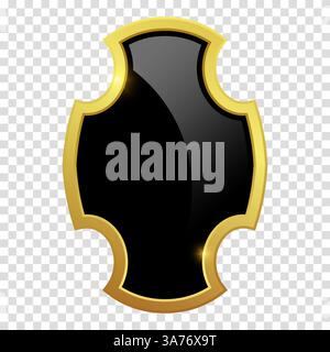 VIP luxury logo design element. Logotype medieval. Coat metal icon sign. Black shield with glossy bright golden frame. Vector clipart illustration. Tr Stock Vector