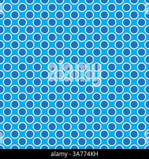 Seamless vector blue dots pattern with white border on neon blue background Stock Vector