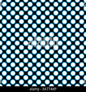 Seamless vector white dots pattern with blue border on black background Stock Vector
