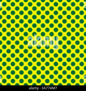 Seamless vector green dots pattern with light green border on yellow background Stock Vector