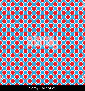 Seamless vector red dots pattern with white border on blue background Stock Vector