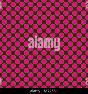 Seamless vector pink dots pattern with light brown border on brown background Stock Vector