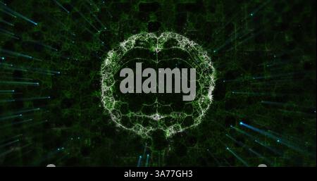 Image of 3d human brain spinning over glowing background Stock Photo