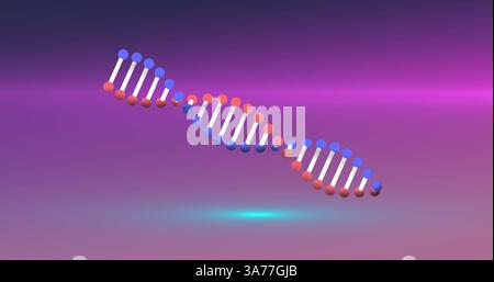 Image of dna strand spinning over glowing neon background Stock Photo