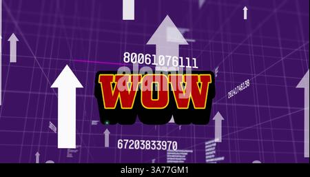 Image of wow text over grid and data processing Stock Photo