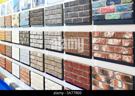 Samples of brick decorative wall panel on store exhibition Stock Photo