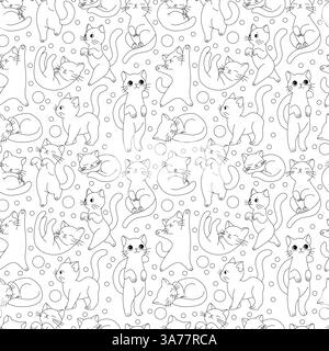 Seamless pattern with doodle cats in different poses. Stock Vector