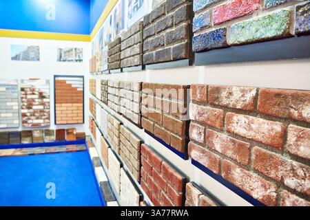 Samples of brick decorative wall panel on store exhibition Stock Photo
