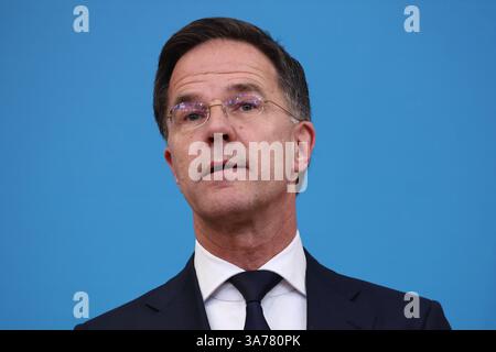Warsaw, Poland. March 26, 2025. NATO Secretary General Mark Rutte during his visit at SGH Warsaw School of Economics. Stock Photo
