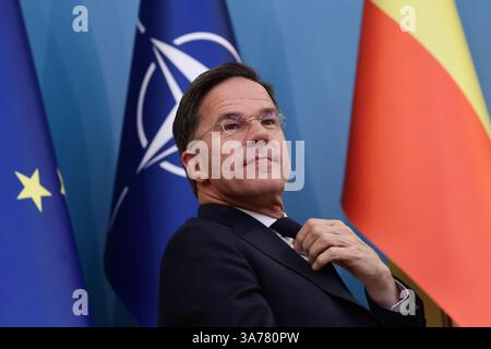 Warsaw, Poland. March 26, 2025. NATO Secretary General Mark Rutte during his visit at SGH Warsaw School of Economics. Stock Photo