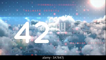Digital security concept with clouds and numbers, highlighting malware detection Stock Photo