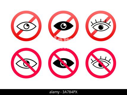 See and unsee eyes icon set. Hide and unhide symbol. Sensitive content. Vector stock illustration Stock Vector