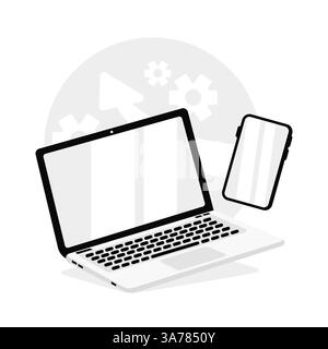 laptop and smartphone, ideal for depicting digital technology, online communication, and modern work environments Stock Vector