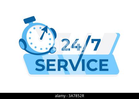 24 7 service concept with a clock and stylized text, ideal for businesses offering round-the-clock services and customer support Stock Vector