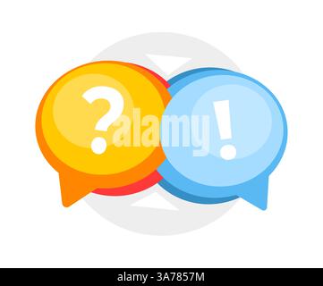 Bright vector speech bubbles with question and exclamation marks, representing a lively conversation, Q A sessions, and problem-solving dialogues Stock Vector