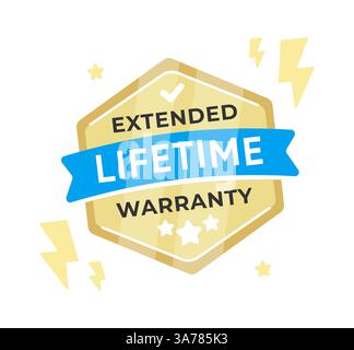 Vector badge showcasing an Extended Lifetime Warranty, perfect for products offering superior quality assurance and long-term customer satisfaction Stock Vector