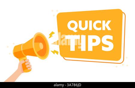 Informative Quick Tips Announcement with Hand Holding a Megaphone Illustration Stock Vector