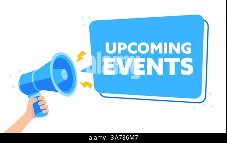 Informative Vector Illustration of Hand Holding Megaphone to Announce Upcoming Events Stock Vector