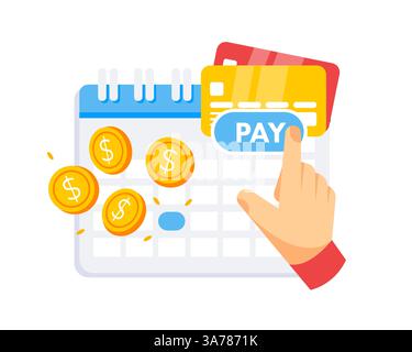 Subscription payment. Payment date in calendar. Tax pay scheduled on calendar. Planning schedule pay. Vector illustration Stock Vector