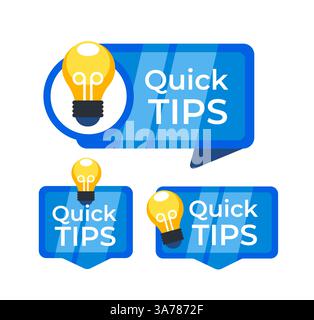 Banners with a light bulb icon for Quick Tips , conveying helpful advice in a friendly, accessible manner Stock Vector