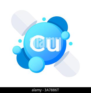 Blue bubbles with the chemical symbol Cu representing copper Stock Vector